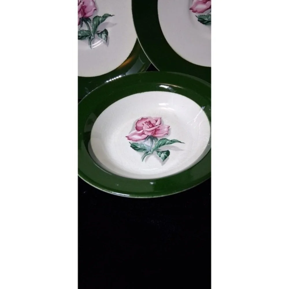 Vintage Taylor Smith Taylor Single Rose Pattern 2 Saucers, 1 Serving Dish.